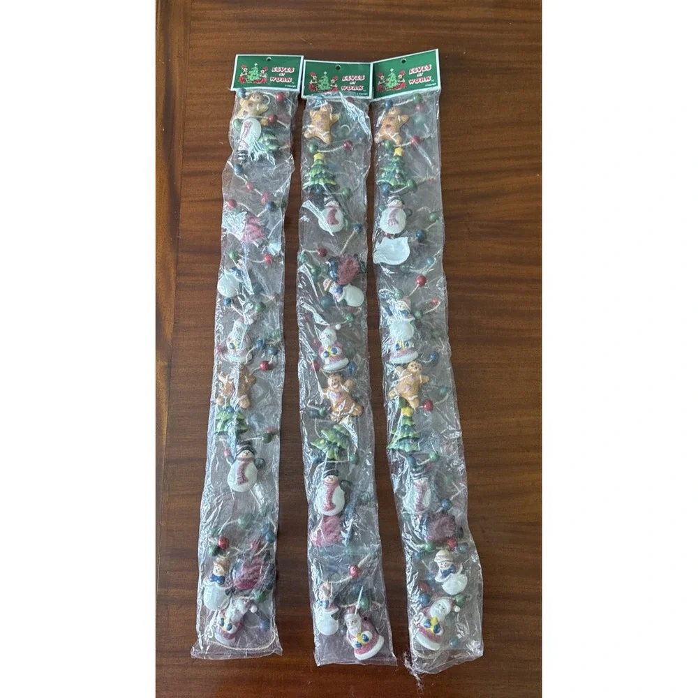 Christmas Garlands 9ft Ceramic Hand-Painted Ornaments Twine Beads Lot of 3
